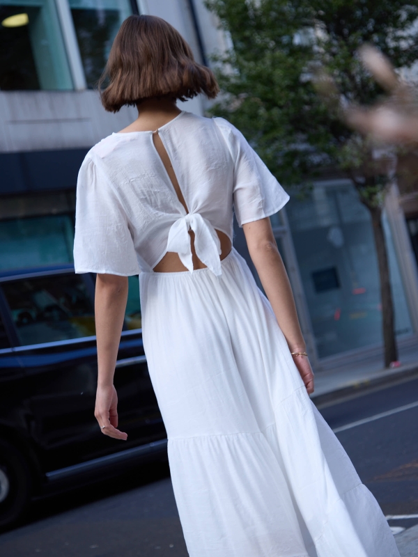 Veronica - Open Back Maxi Dress In White