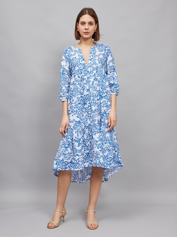 Molly - Broderie Anglaise Cotton Midi Dress In White And Blue