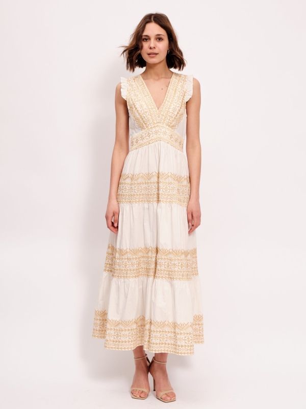 Grace - Embroidered tiered maxi dress in white