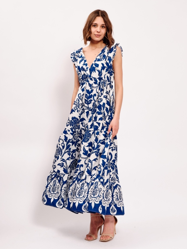 Valentina - Open Back Embellished Cotton Maxi Dress In royal blue