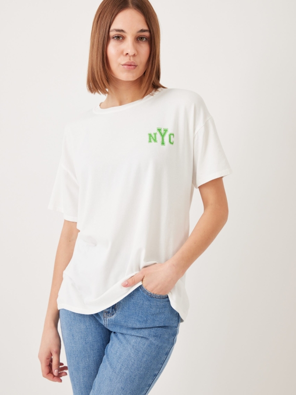 Tania-printed cotton-jersey NYC T-shirt in white