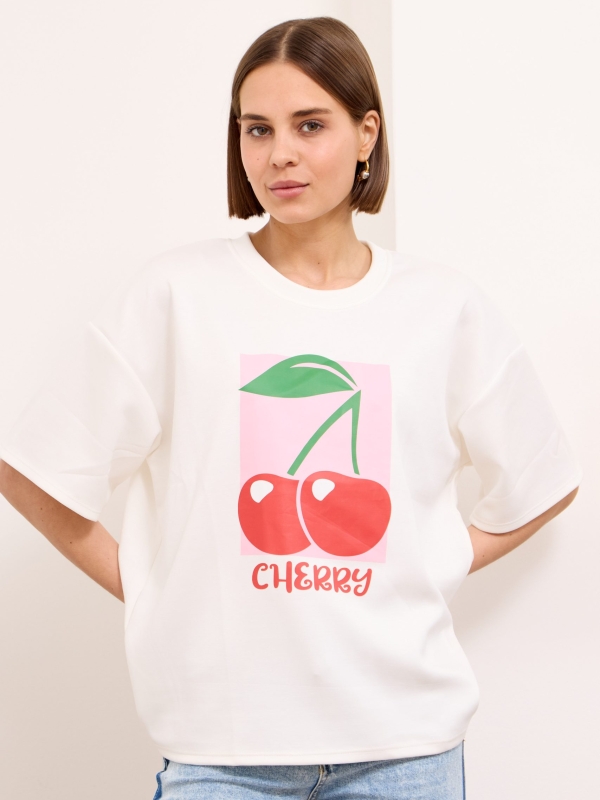 Cherry -printed T-shirt in white