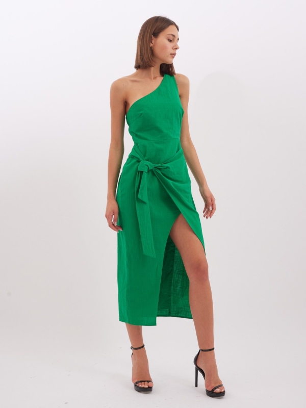 Vivian - One shoulder Midi Dress In Green