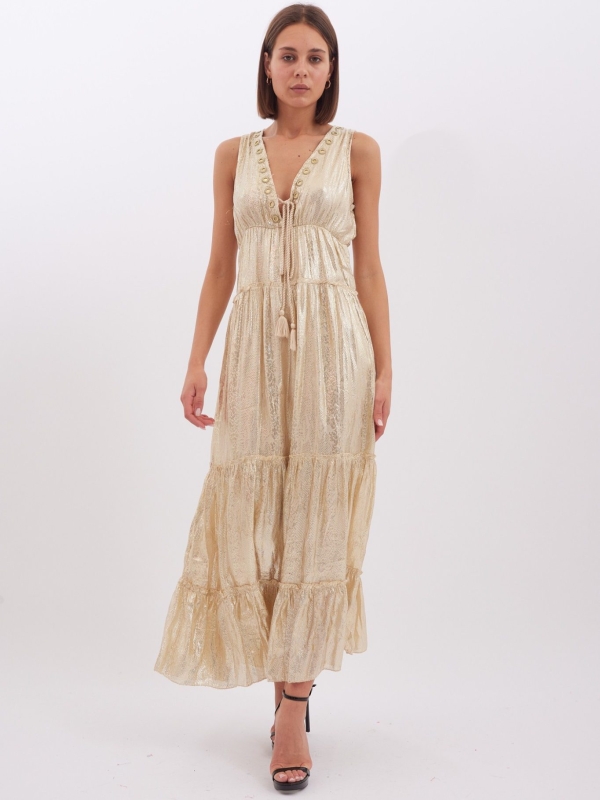Wendy - tiered metallic maxi dress in gold