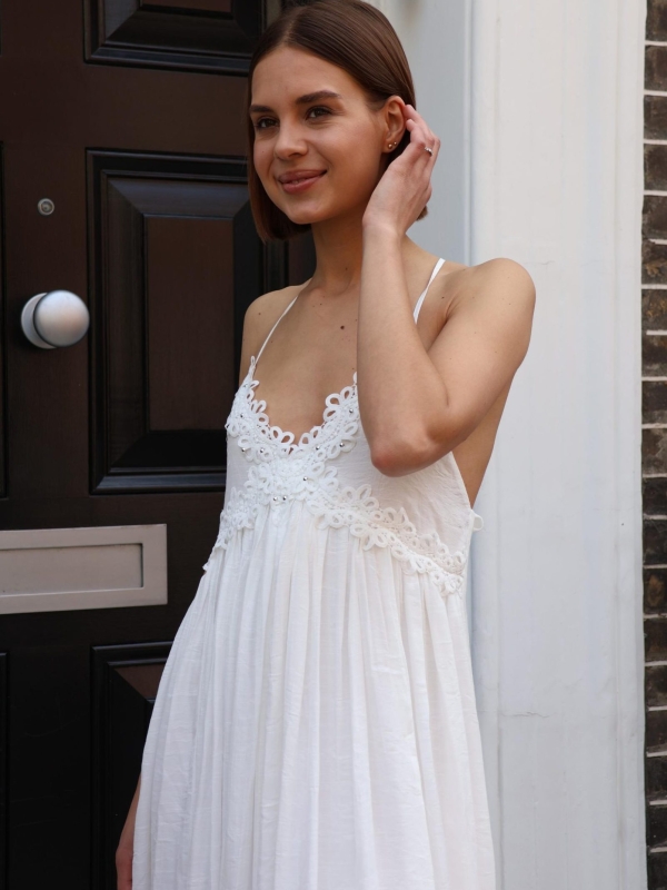 Shiloh - backless broderie anglaise maxi dress in white