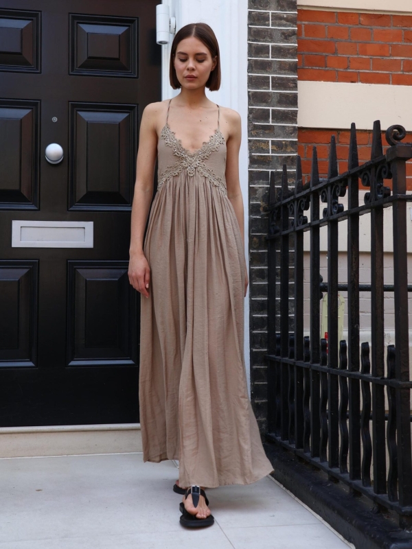 Shiloh - backless broderie anglaise maxi dress in beige