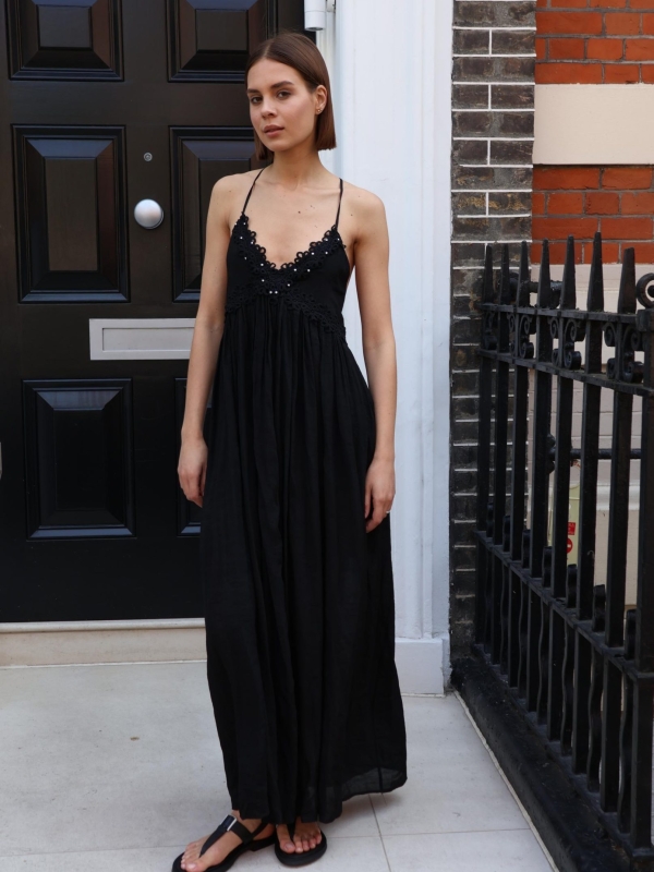 Shiloh - backless broderie anglaise maxi dress in black