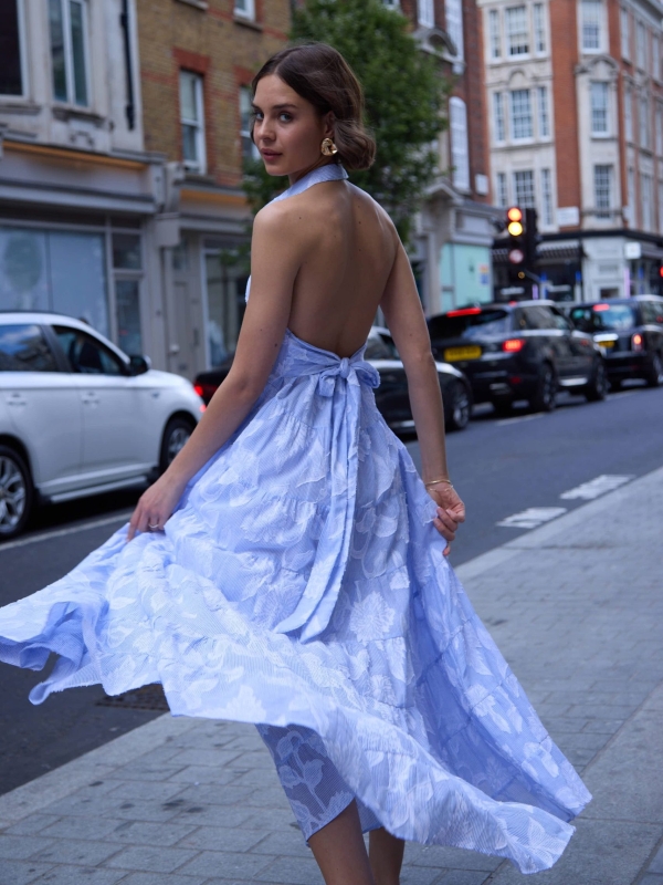 Halle - Open Back Maxi Dress In Pale Blue