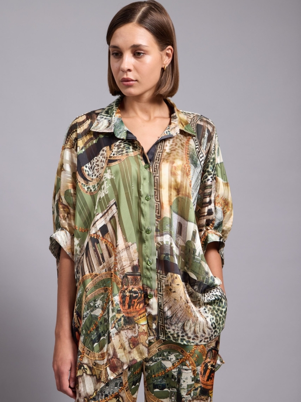Bronte -Printed Viscose Blend Blouse wild in khaki