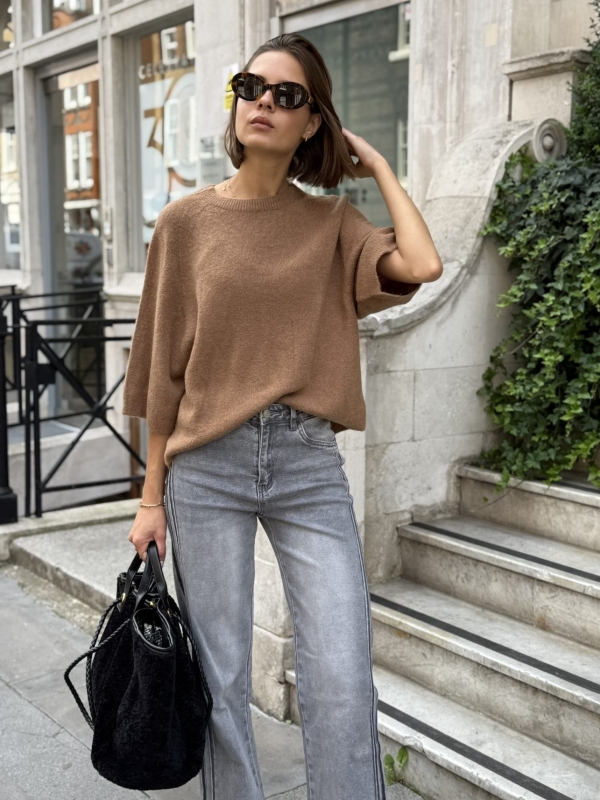 Anita - three-quarter length sleeves sweater in CAMEL