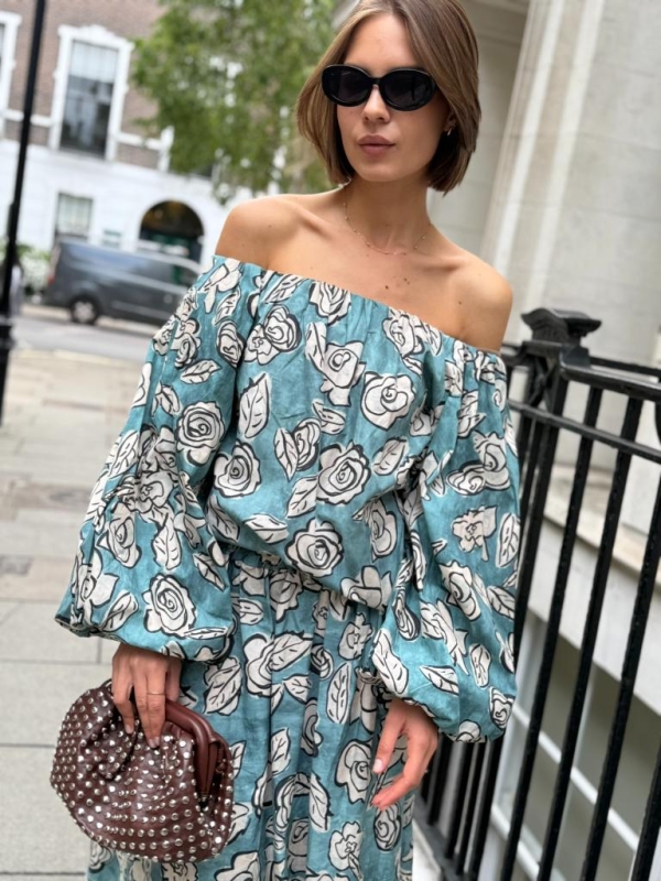 Serenity - Off Shoulder Top In Floral Blue