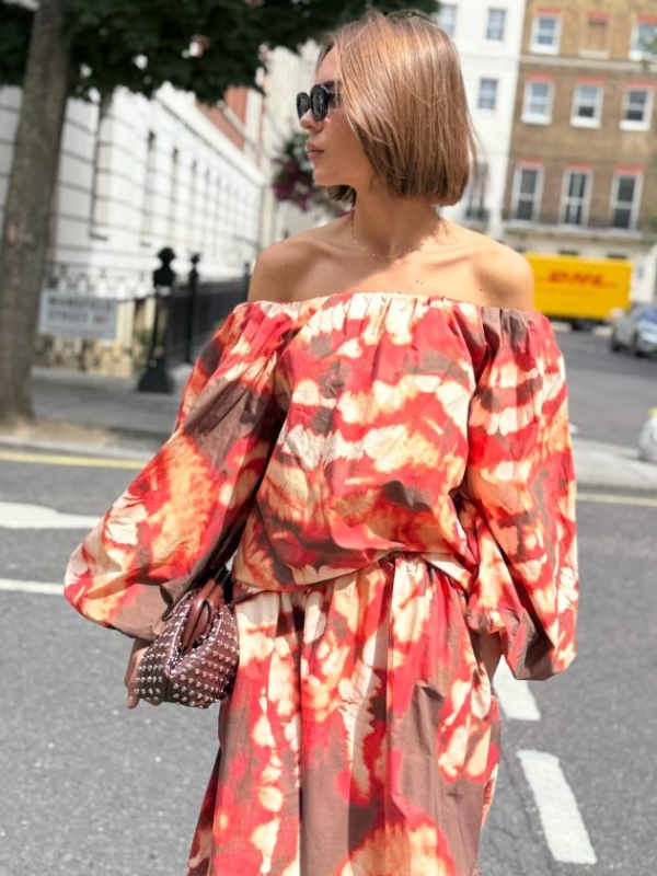 Serenity - Off Shoulder Top In Aztec Orange