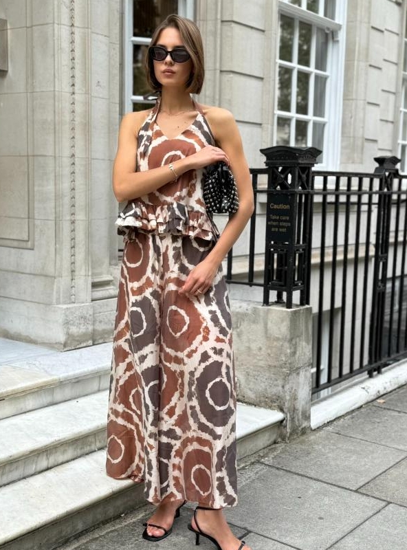 Harmony -Printed Trousers Aztec In Brown And Beige