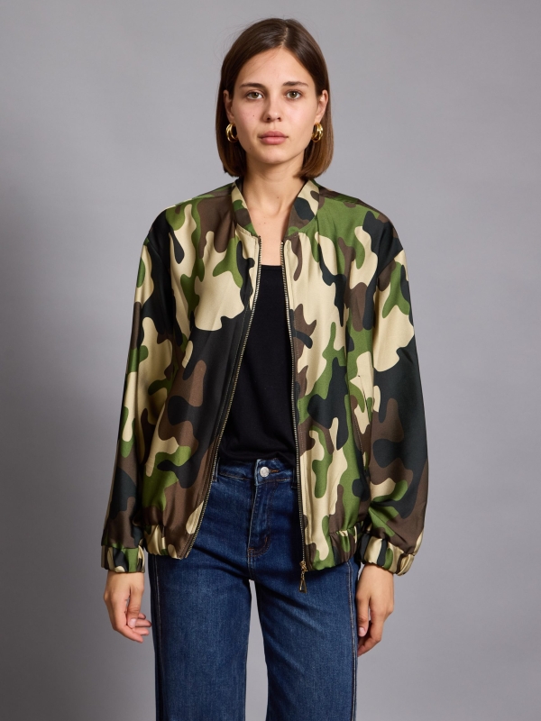 Tatum - Satin bomber jacket camouflage in khaki