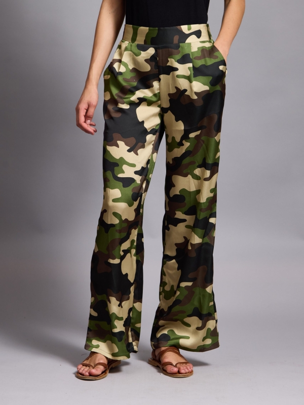 Tatum - Satin Tapered Pants camouflage in khaki
