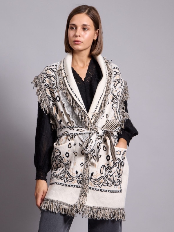 Odette - jacquard-knit wool cashmere gilet in white