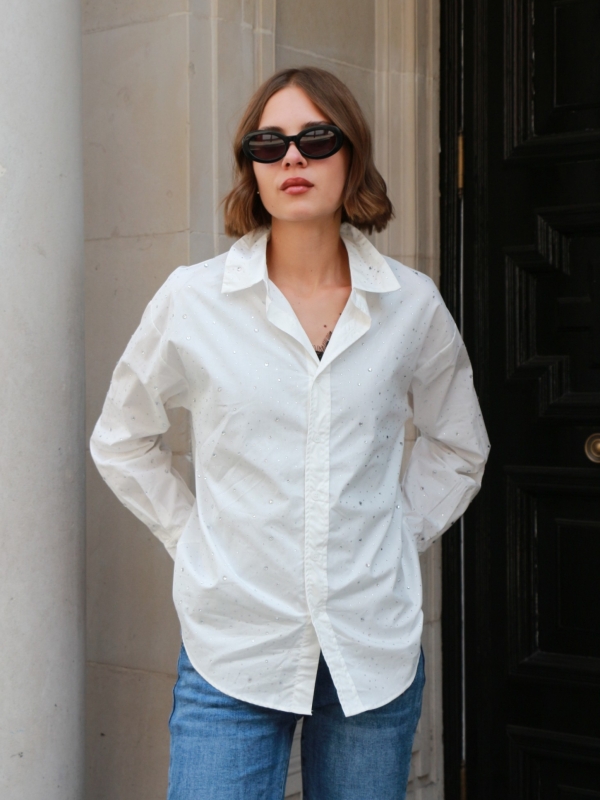 Melody - Embellished Striped Cotton Shirt In WHITE