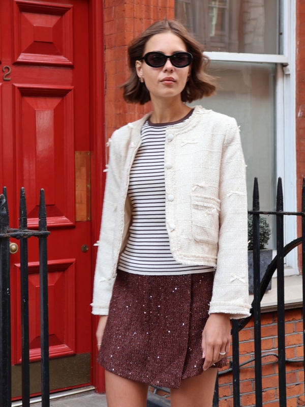 Cally - Cropped tweed jacket in ecru