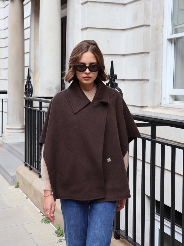 Sonia-wool blend cape in brown
