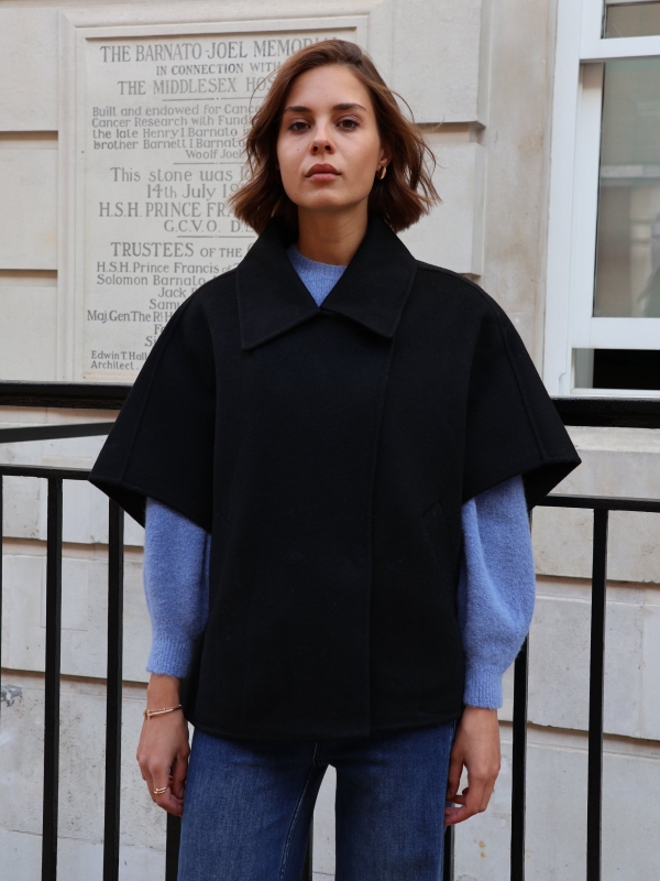 Sonia-wool blend cape in black