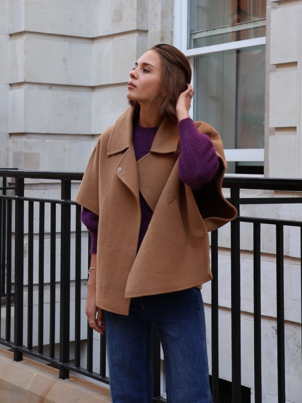 Sonia-wool blend cape in camel