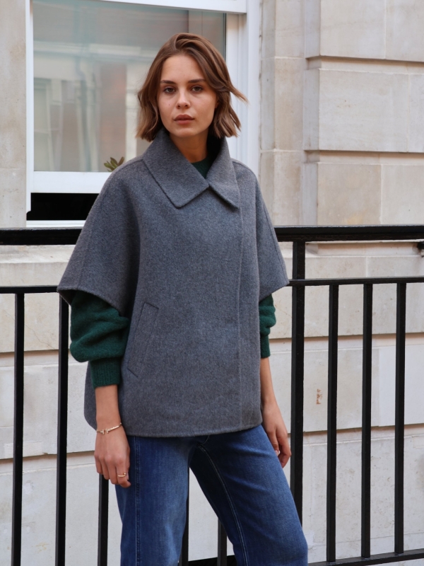 Sonia-wool blend cape in grey