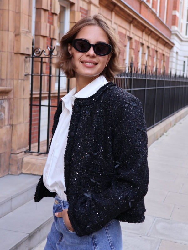 Cally - Cropped tweed jacket in black