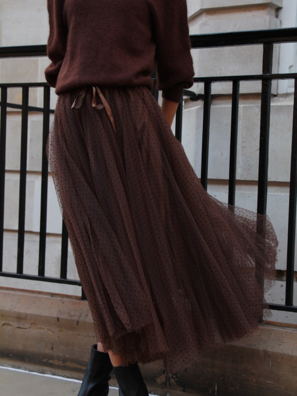 Charlene - Tulle Skirt Polka dots In Brown
