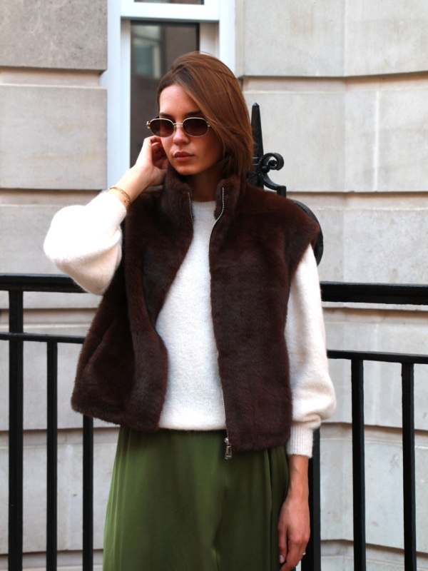 Mila- Faux Fur Gilet In Brown