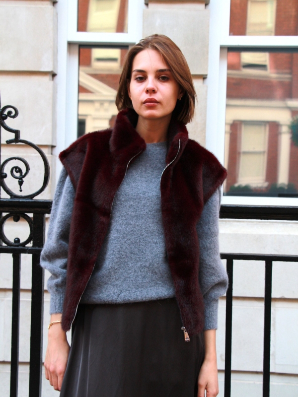 Mila- Faux Fur Gilet In Burgundy