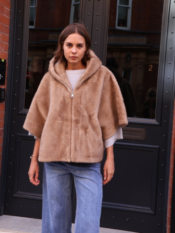 Andy - hooded Faux Fur coat in taupe