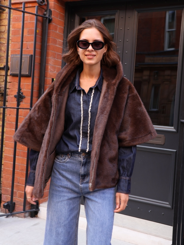 Andy - hooded Faux Fur coat in brown
