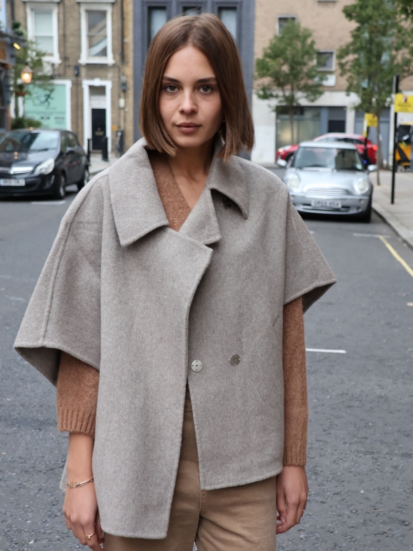 Sonia-wool blend cape in taupe