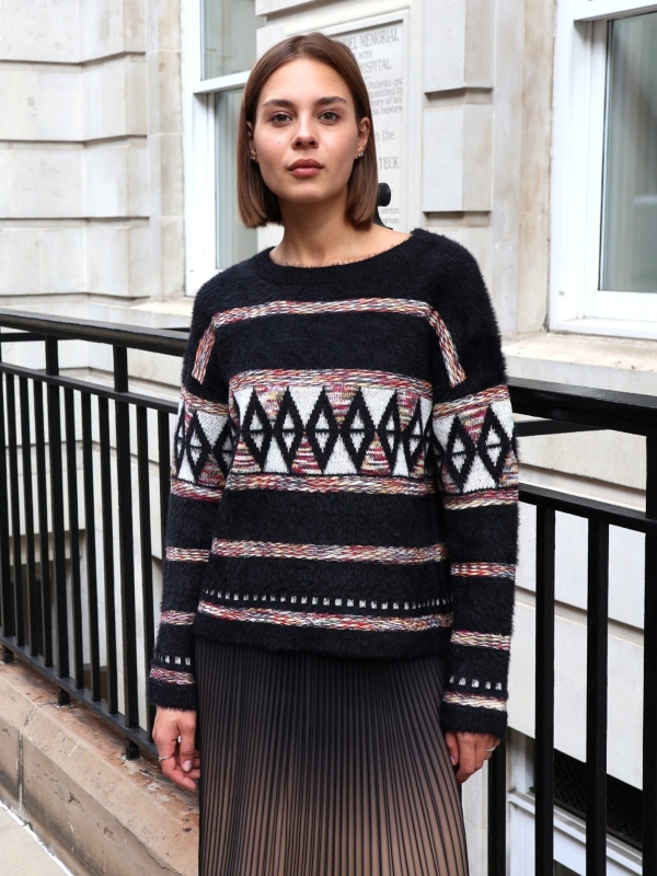 Chloe -jacquard-knit wool sweater in black