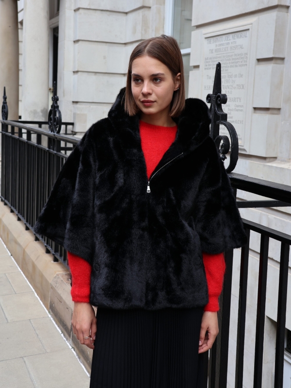 Andy - hooded Faux Fur coat in black