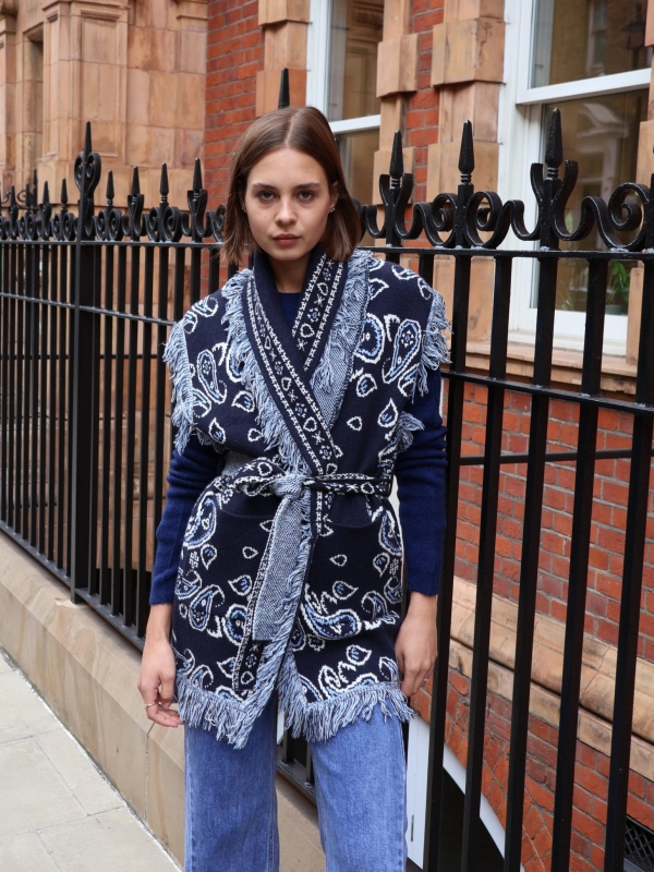 Odette - jacquard-knit wool cashmere gilet in navy