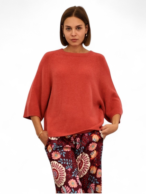 Anita - three-quarter length sleeves sweater in brick