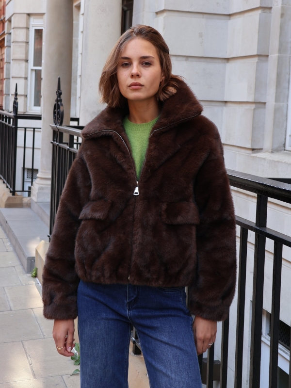 Alma -Faux Fur coat in brown