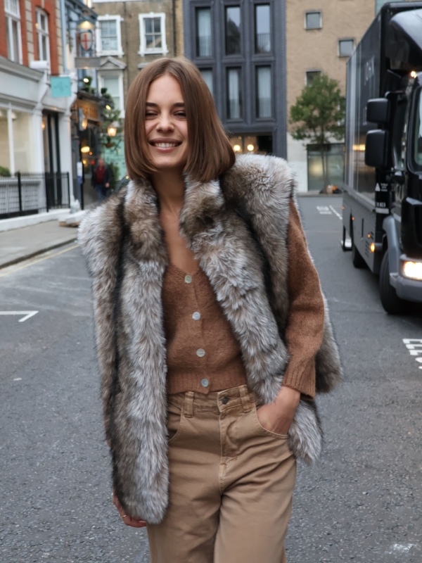 Marley - Faux Fur Gilet In Taupe and Grey