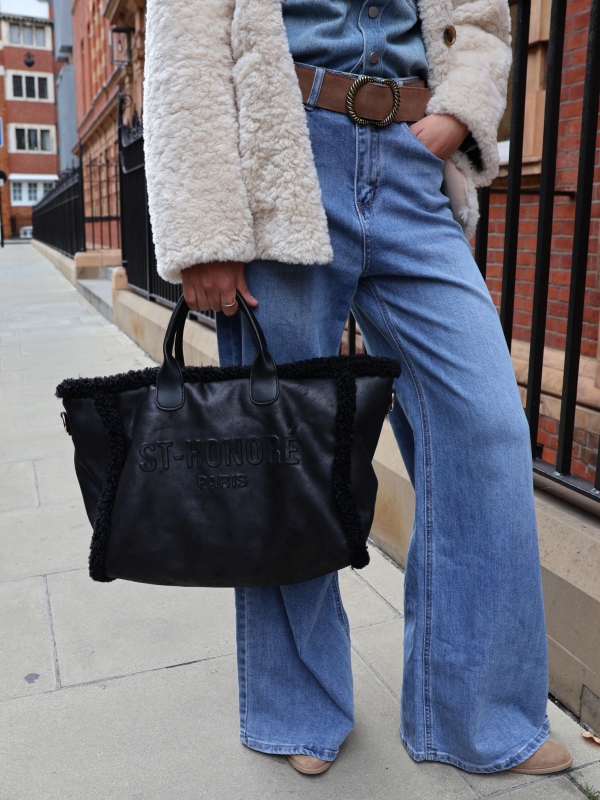 Taylor- faux fur tote bag in black