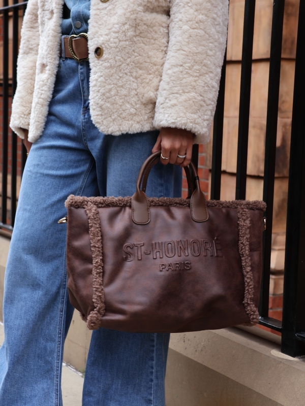 Taylor- faux fur tote bag in brown