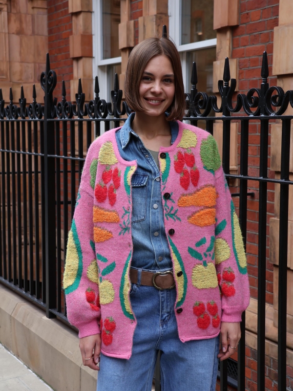 Stella - Chunky jacquard-knit cardigan in pink