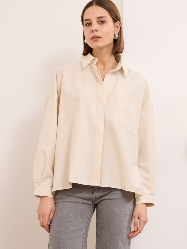 Paulina- Pleated Cotton Shirt In Beige