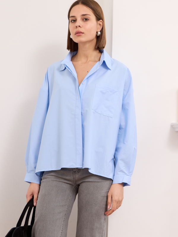 Paulina- Pleated Cotton Shirt In Blue
