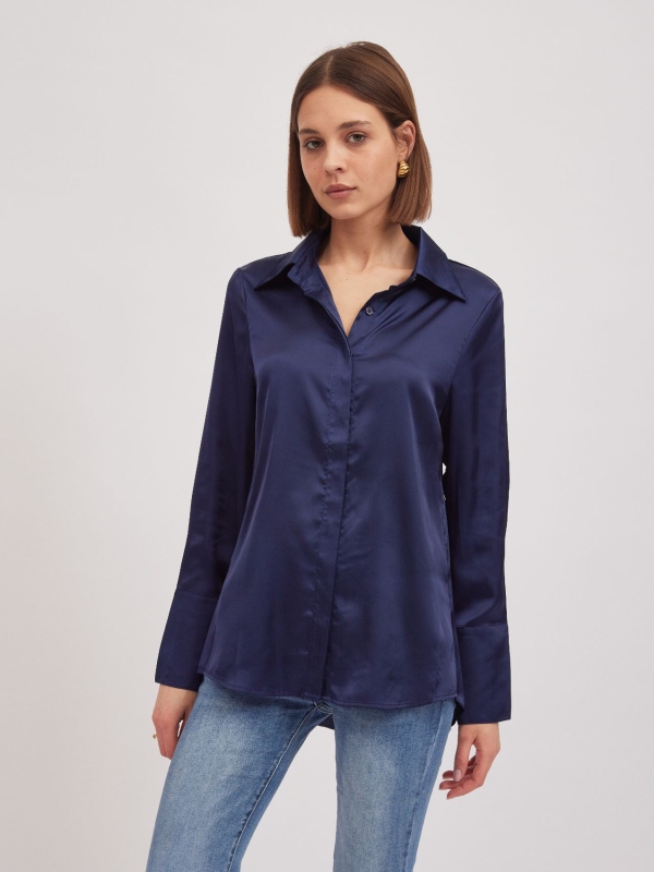 Alexis -Satin Shirt In Navy