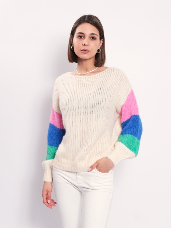 Irene -Striped Sleeve Sweater