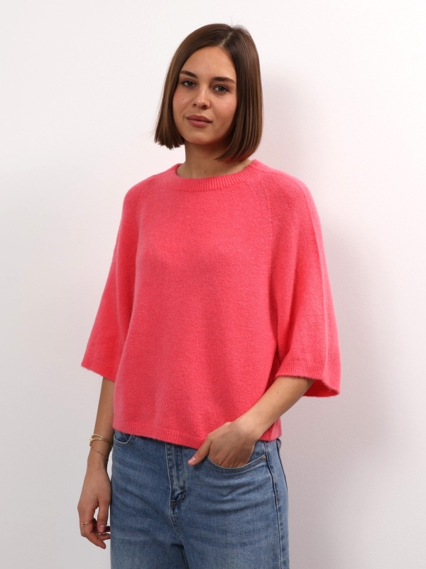 Anita - three-quarter length sleeves sweater in coral