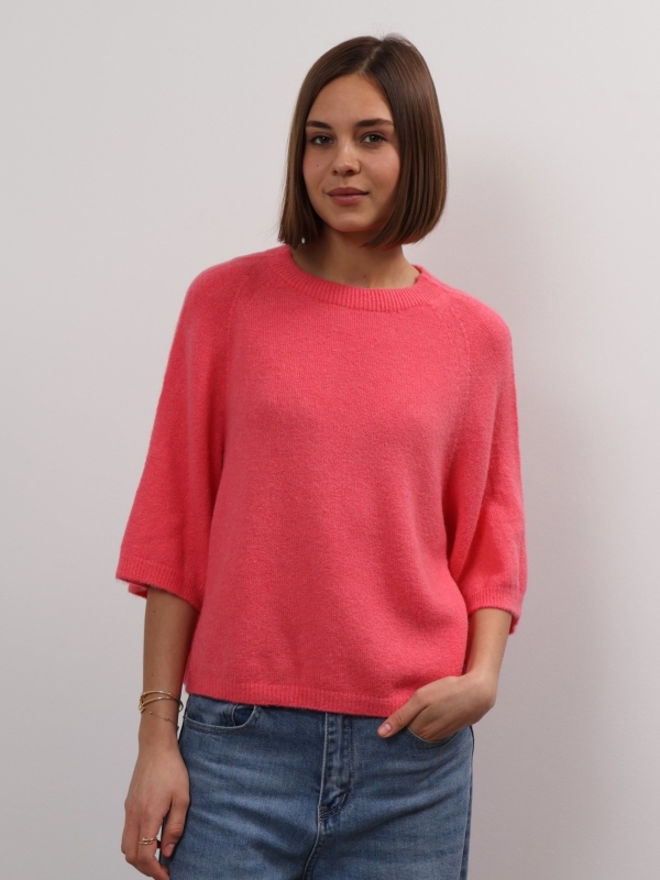 Anita - three-quarter length sleeves sweater in coral