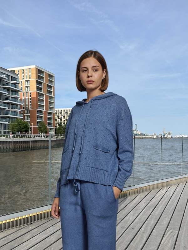 Frankie -viscose-blend hooded Sweater In denim blue