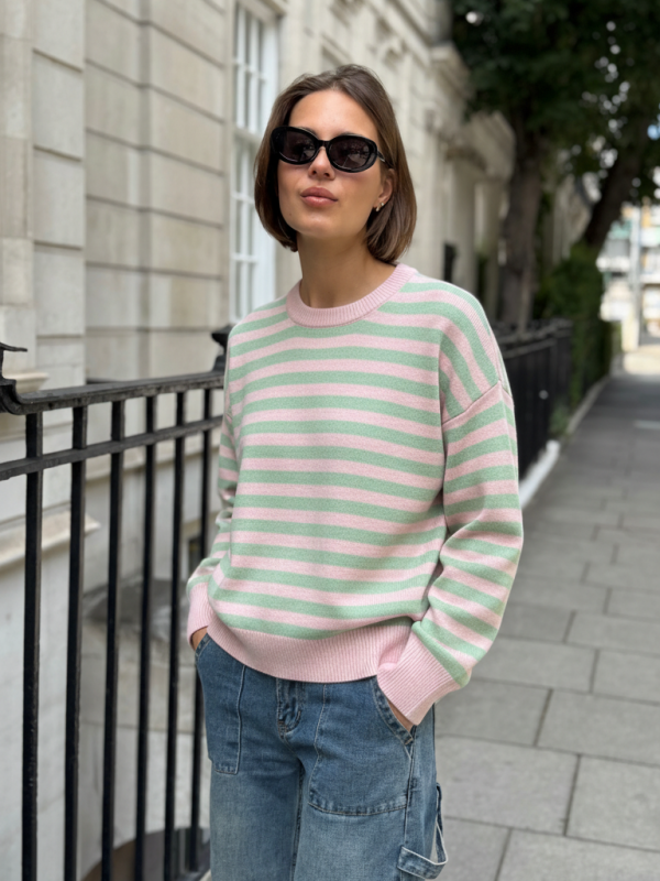 Charlie -Striped Sweater In Pink And green